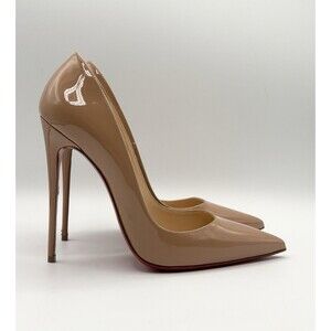 Christian Louboutin So Kate 120mm Nude Patent Leather Stiletto Heels Sz EU 39.5